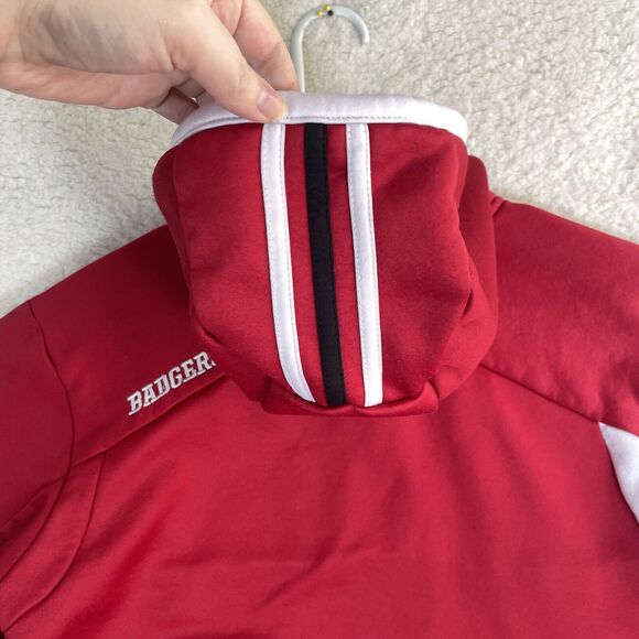 Adidas Wisconsin Badgers Hoodie Mens Large Red Sweatshirt 1/4 Zip READ - Picture 14 of 16